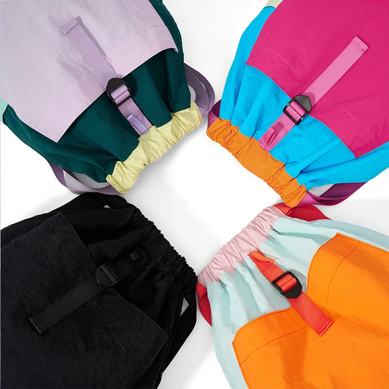 New Multifunctional Contrast Color Drawstring Backpack Lightweight Large Capacity Casual Travel Bag