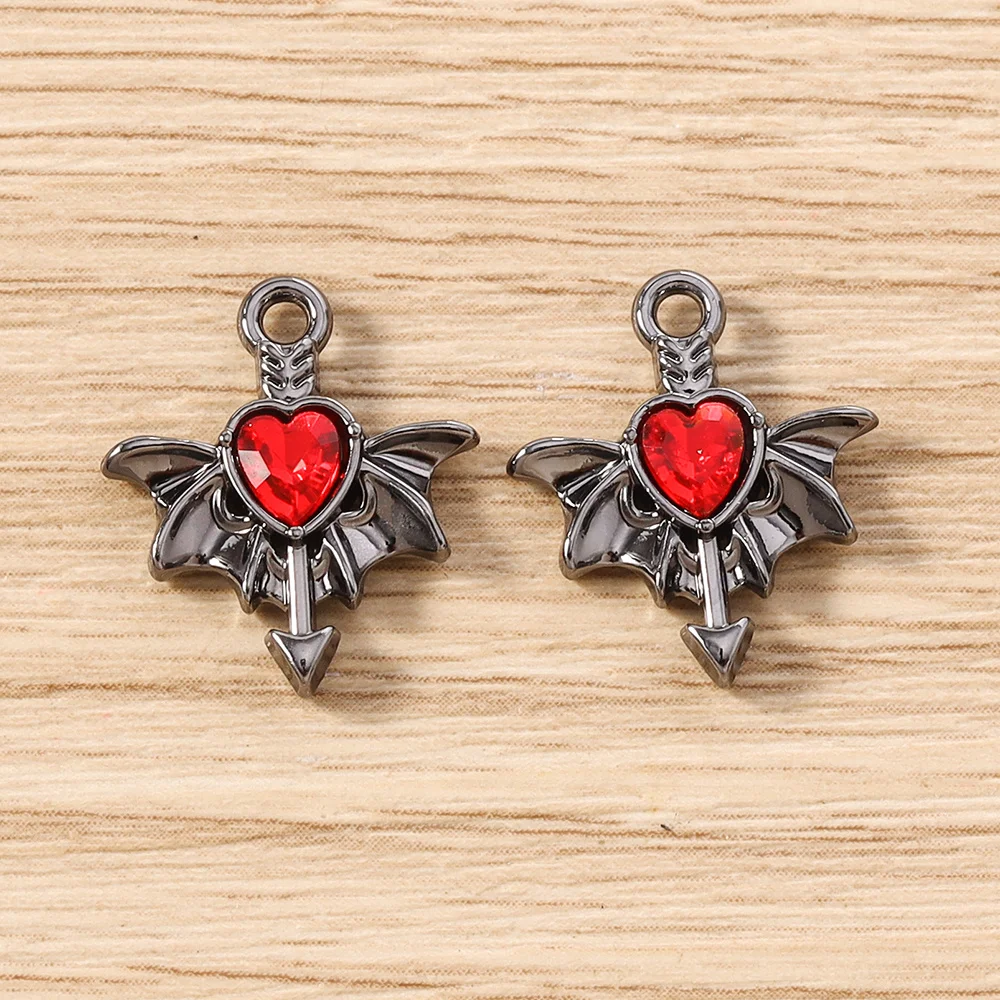 Tusember 5 Stück Gothic Kristall Metall Herz Flügel Charms Anhänger für Halsketten Ohrringe Armbänder DIY Schmuckherstellung Zubehör – Detail 16