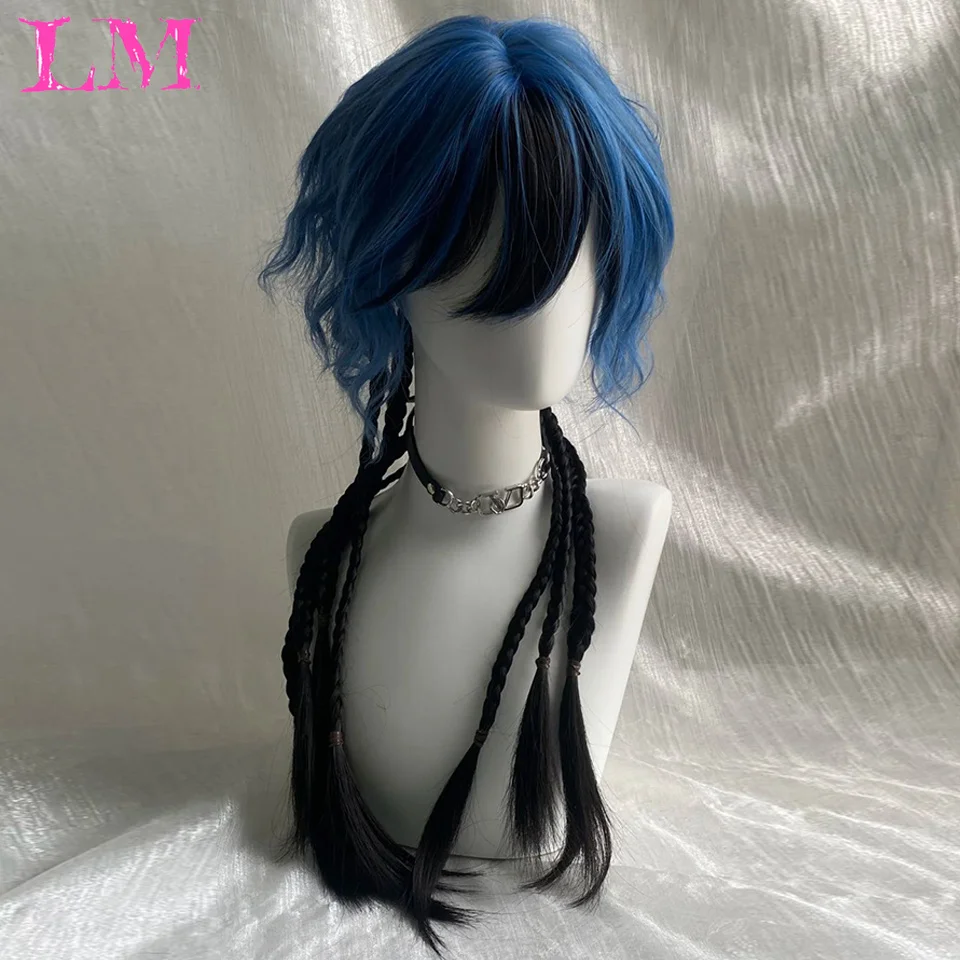 LM Synthetic Lolita Wig With Bangs Long Straight Ombre Two Tone Black Red Hair For Cosplay Halloween Cosplay Wigs