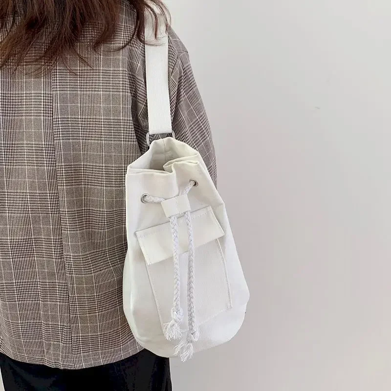 

Foufurieux Canvas Large Capacity Backpacks Solid Couples Water-proof Drawstring Casual Students Teens Harajuku School Bags Y2k