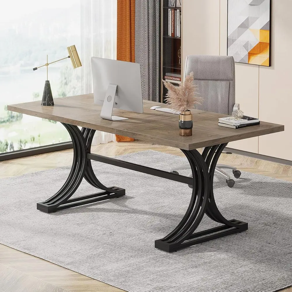 

Large 63 Executive Wood Desk with Stylish Legs, Ideal for Business or Home Office in Grey and Black