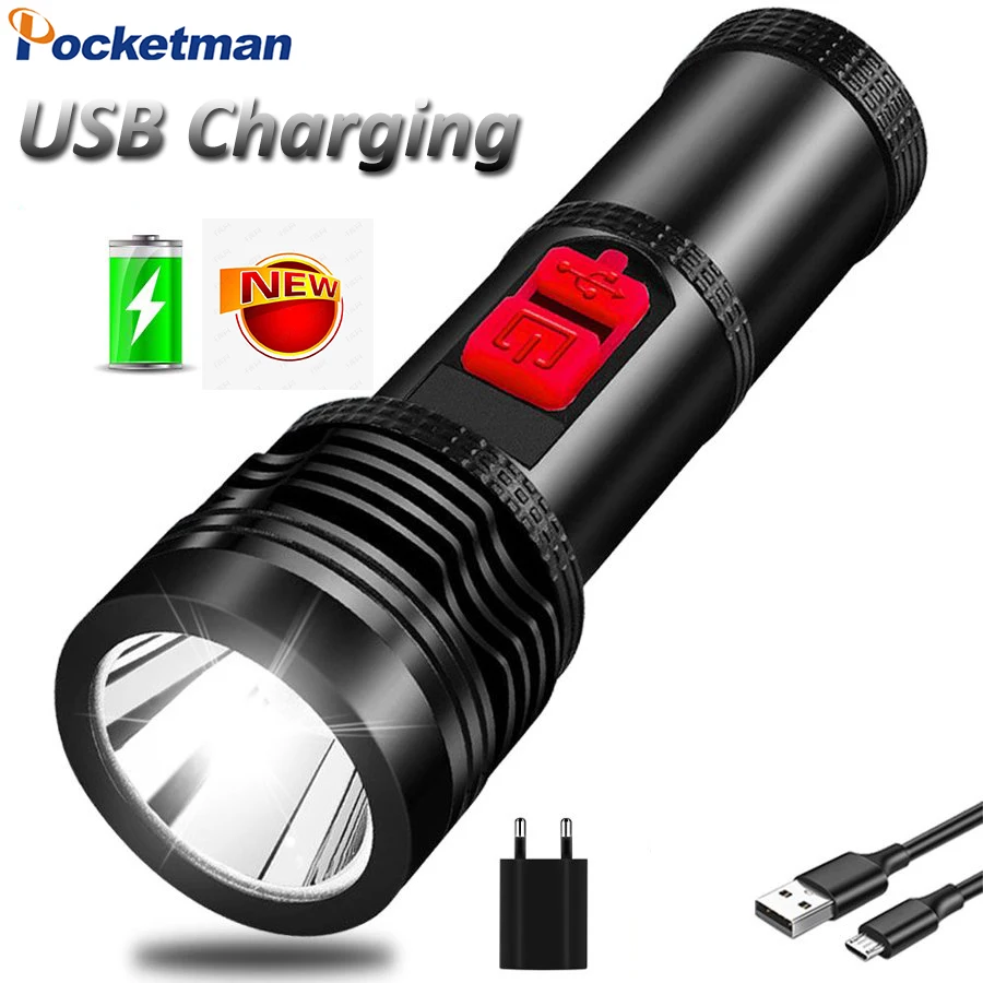 USB Rechargeable LED Flashlight Tactical Flashlight with 3 Modes IPX6 Waterproof Pocket-Sized for Camping Hiking Emergency