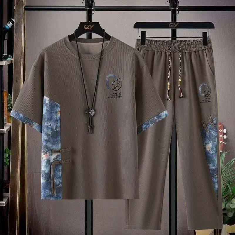 

Summer New Casual Sportswear Set for Teens Fashionable Short Sleeve T-Shirt And Long Pants Two-Piece Set Polyester Fiber