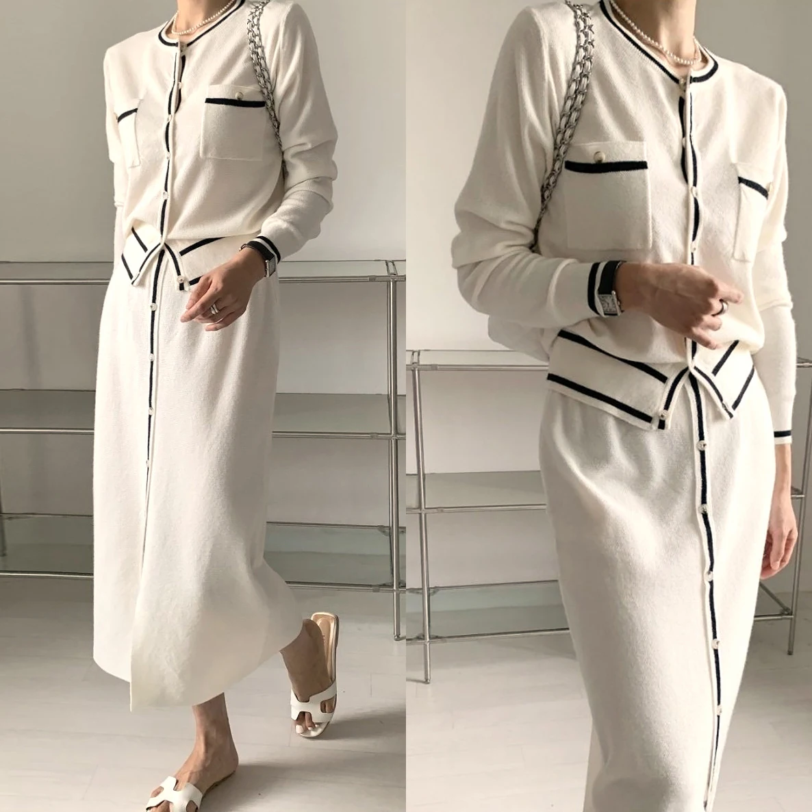 New Autumn Winter Knitted Two Piece Set for Women Long Sleeve O-neck Cardigan Top + Long Skirt Sets Elegant Suits Tracksuit Y2k