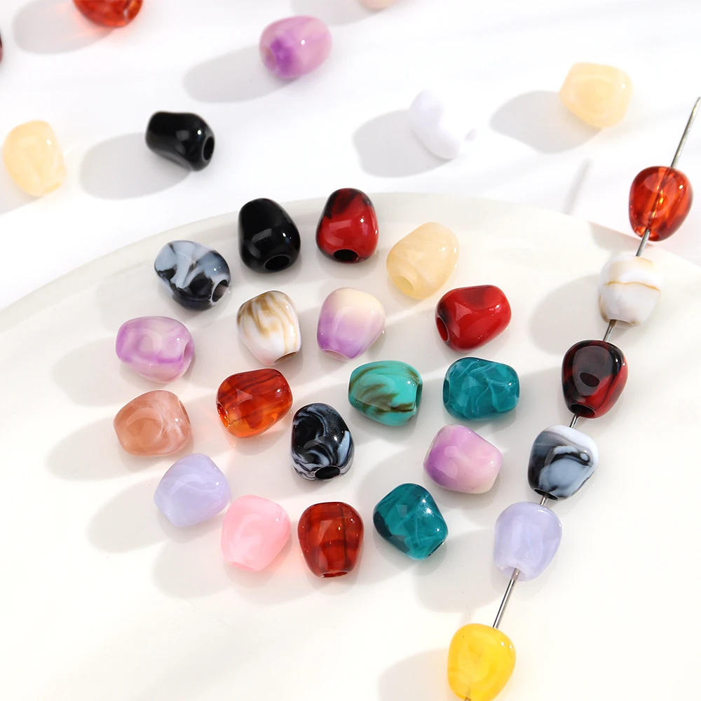 Irregular Acrylic Beads Large Hole Teardrop Oval Barrel Marble Agate Swirl Spacer for Bracelet Necklace DIY Jewelry Making