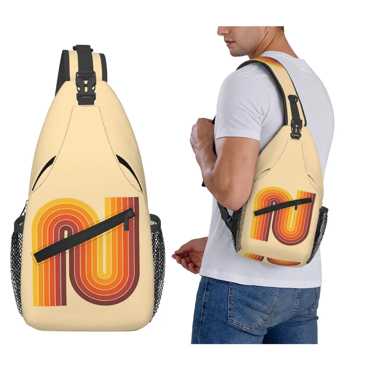 

Retro Geometric Double Arch Design 522 Chest Bag Men Sling Crossbody Backpack Chest Bag Traveling Hiking Daypack Shoulder Bag