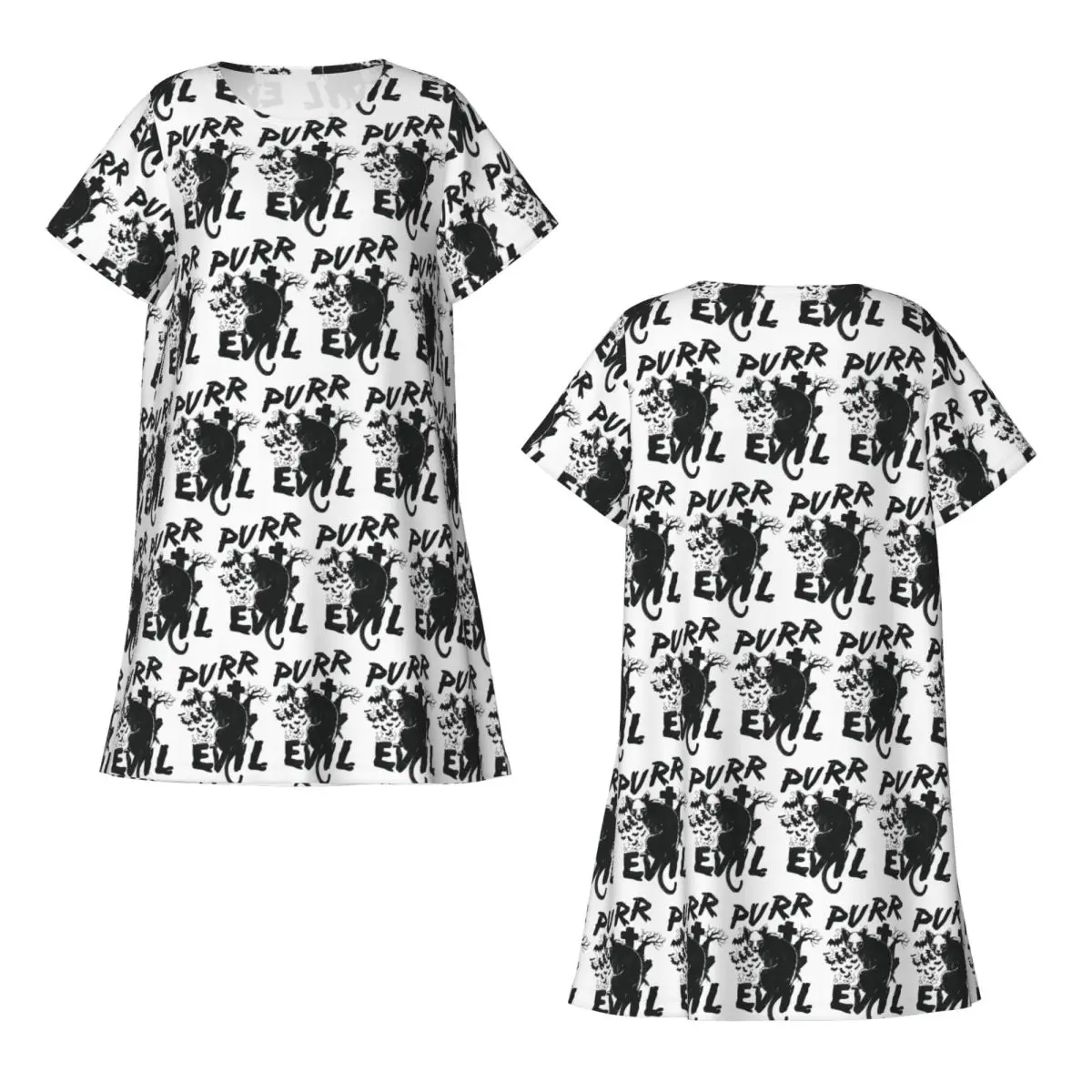 Custom Purr Evil Short Sleeves Nightdress For Sleeping Sleepshirts Women Short Sleeve Nightgowns Soft Pajama Dress