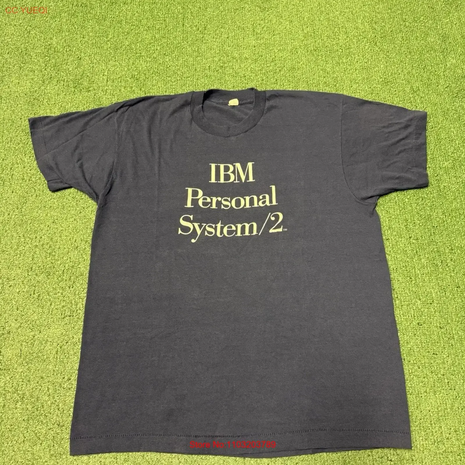 T-shirt vintage IBM Personal System 2 des années 80, taille L, bleu, technologie raraie, marqué VTG, style vintage, délavé, élégant, décontracté, respirant