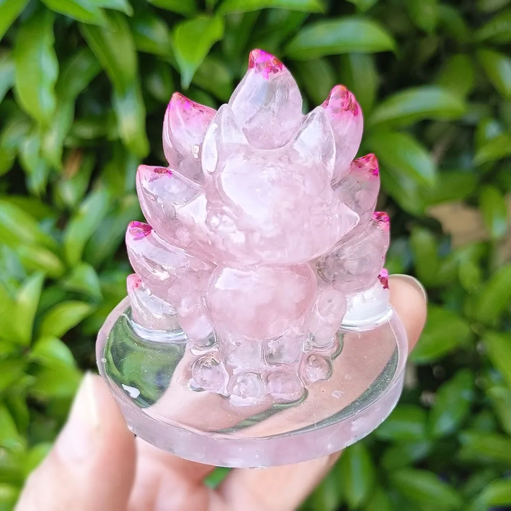 

Pink Crystal Fox Resin Animal Decor Nine Tailed Fox Ornament Home Office Desk Decor Feng Shui Gift Pink Quartz Figurine