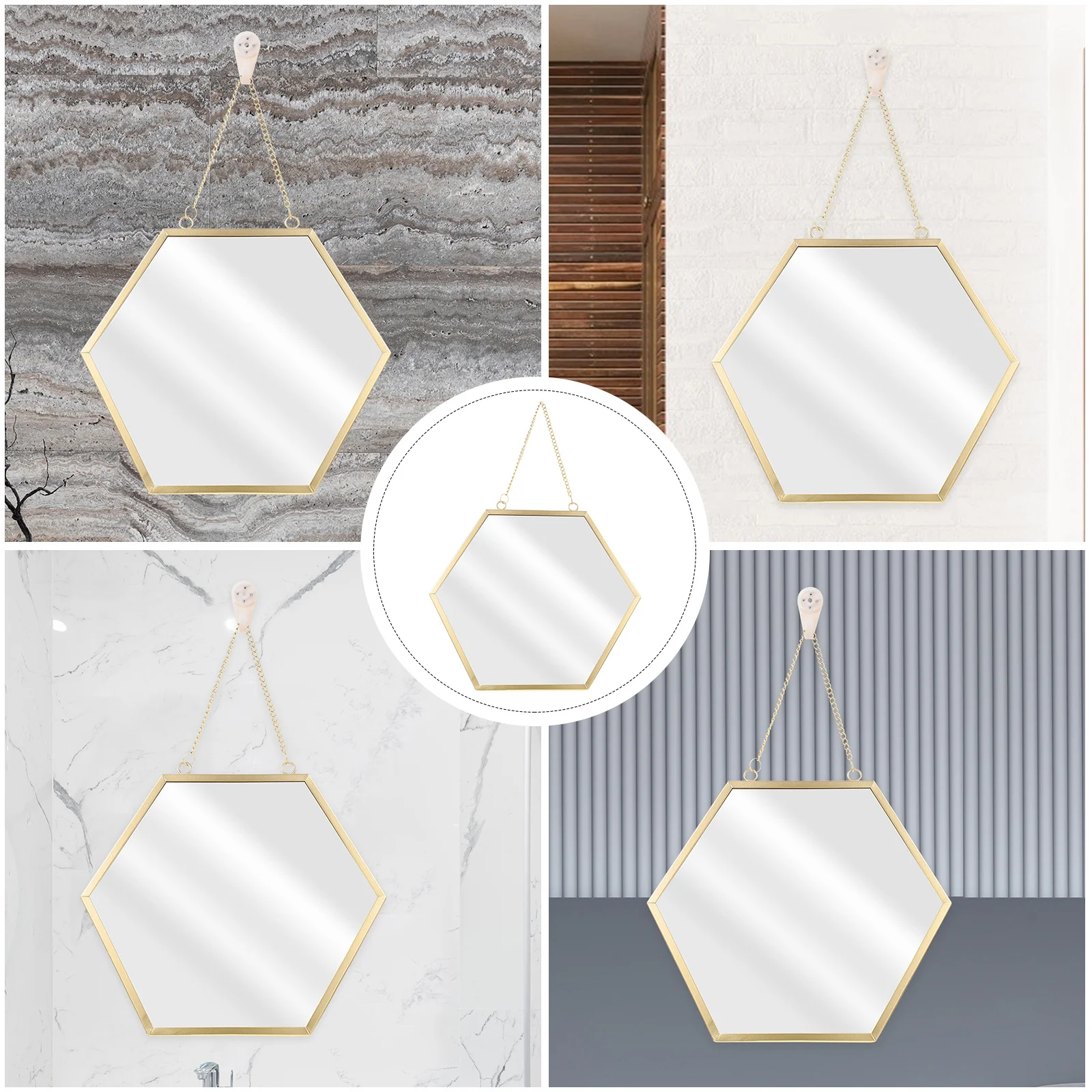 Creative Hexagon Shape Wall Decor Mirror Exquisite Hanging Art for Home Bathroom Bedroom Hotels Hexagon Shape Mirror