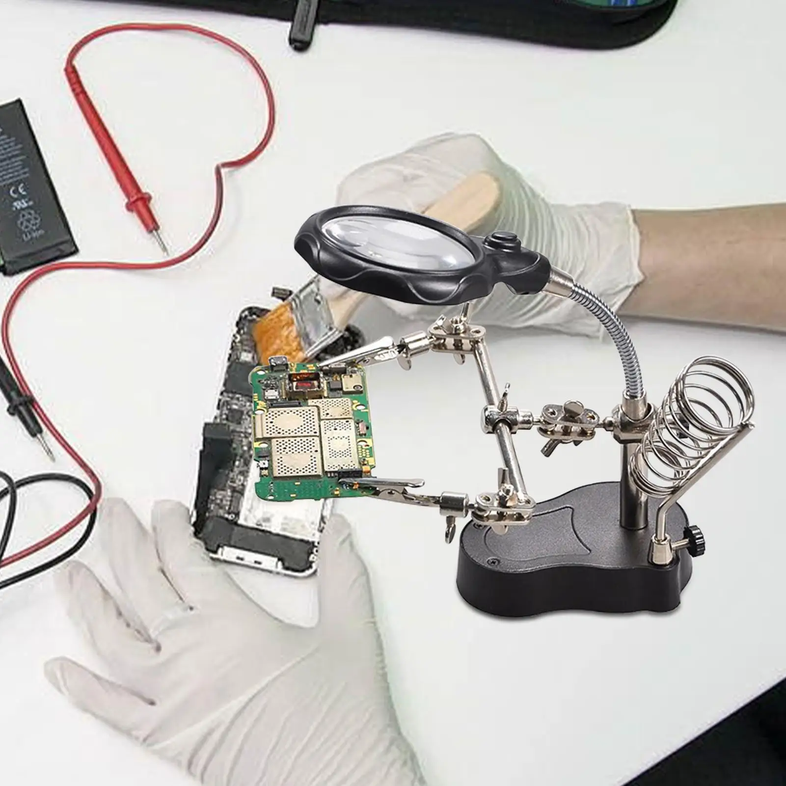 

Helping Hands Soldering Station Magnifier Stand Adjustable Practice Tool With Led Light Alligator Clips For Practice Hand