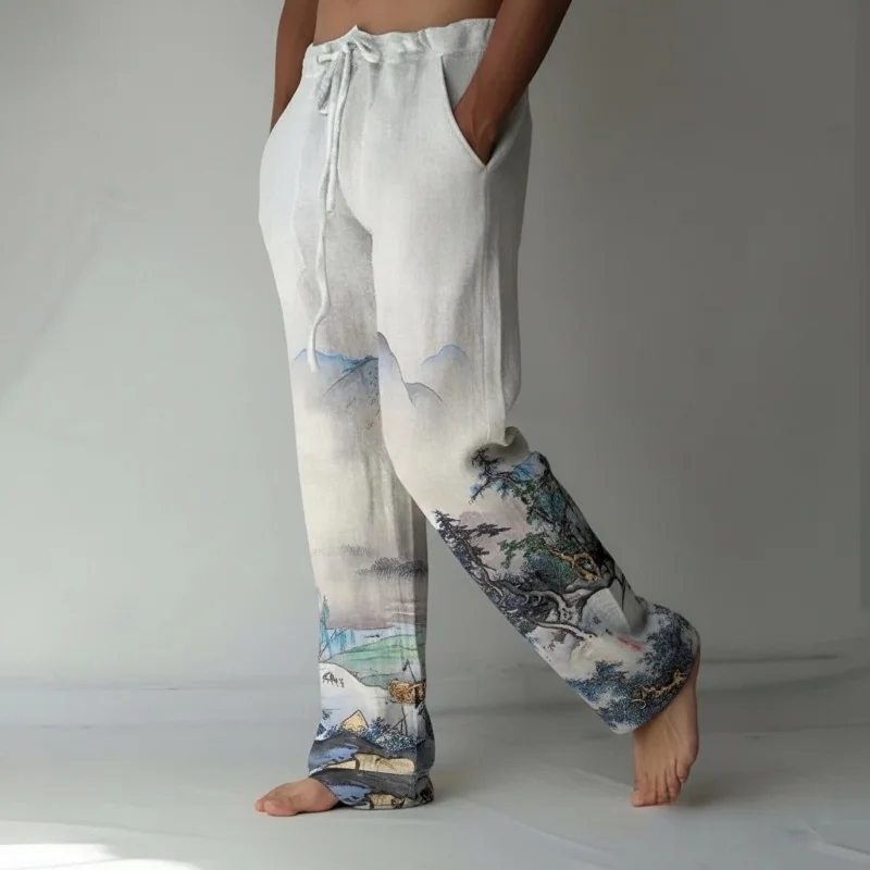 

Japanese Art Linen Blend Casual Pants Fashion Summer Holiday Elastic Waist Wide Leg 2026 Men's Trousers Oversized Man Clothings