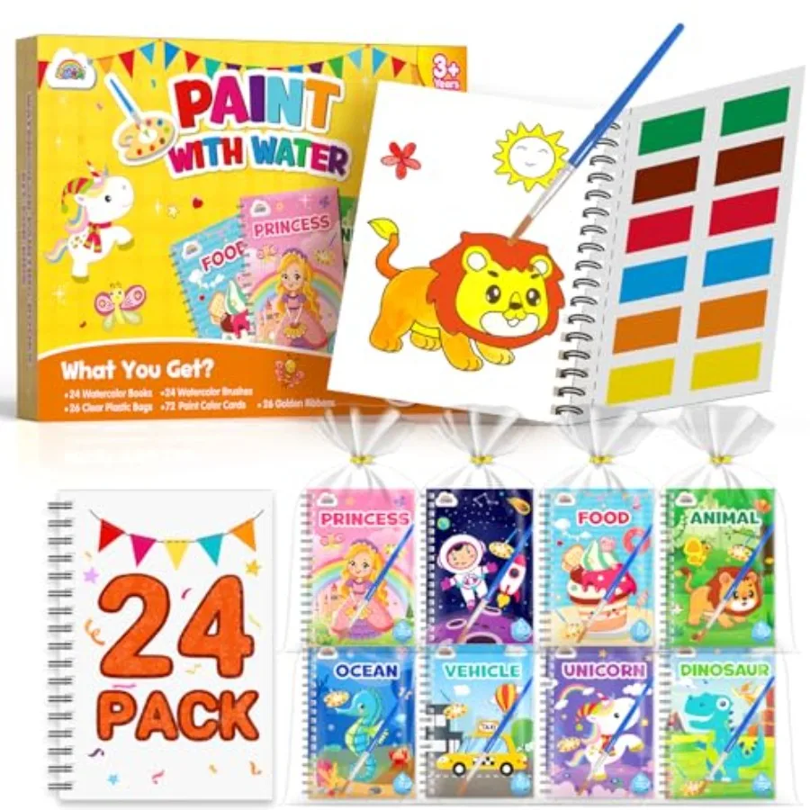

24 Water Coloring Books for Party Favors - Bulk Mini Coloring Books for Ages 4-8, Small Birthday Goodie Bag Stuffers School Tea