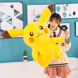 Peluche de Anime japonés para niña, muñeco de Pikachu, almohada Kawaii, sonrisa, juguete de Pikachu, tamaño grande, suave, regalo de cumpleaños, 65cm