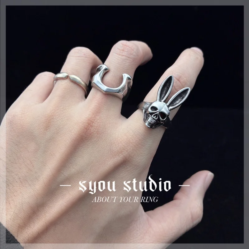 Rabbit  Animal Skull Stainless Steel Ring Men\'s Punk Domineering Style Gold Color Jewelry Party Fashion Unisex Retro Gift For Wo