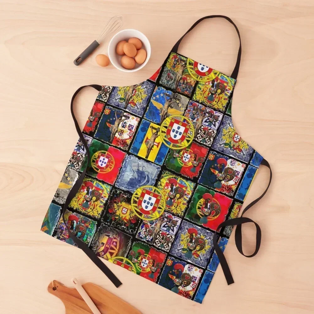 

Portuguese art collage Apron For Man Costume Waiter Kitchens Men waiter Apron