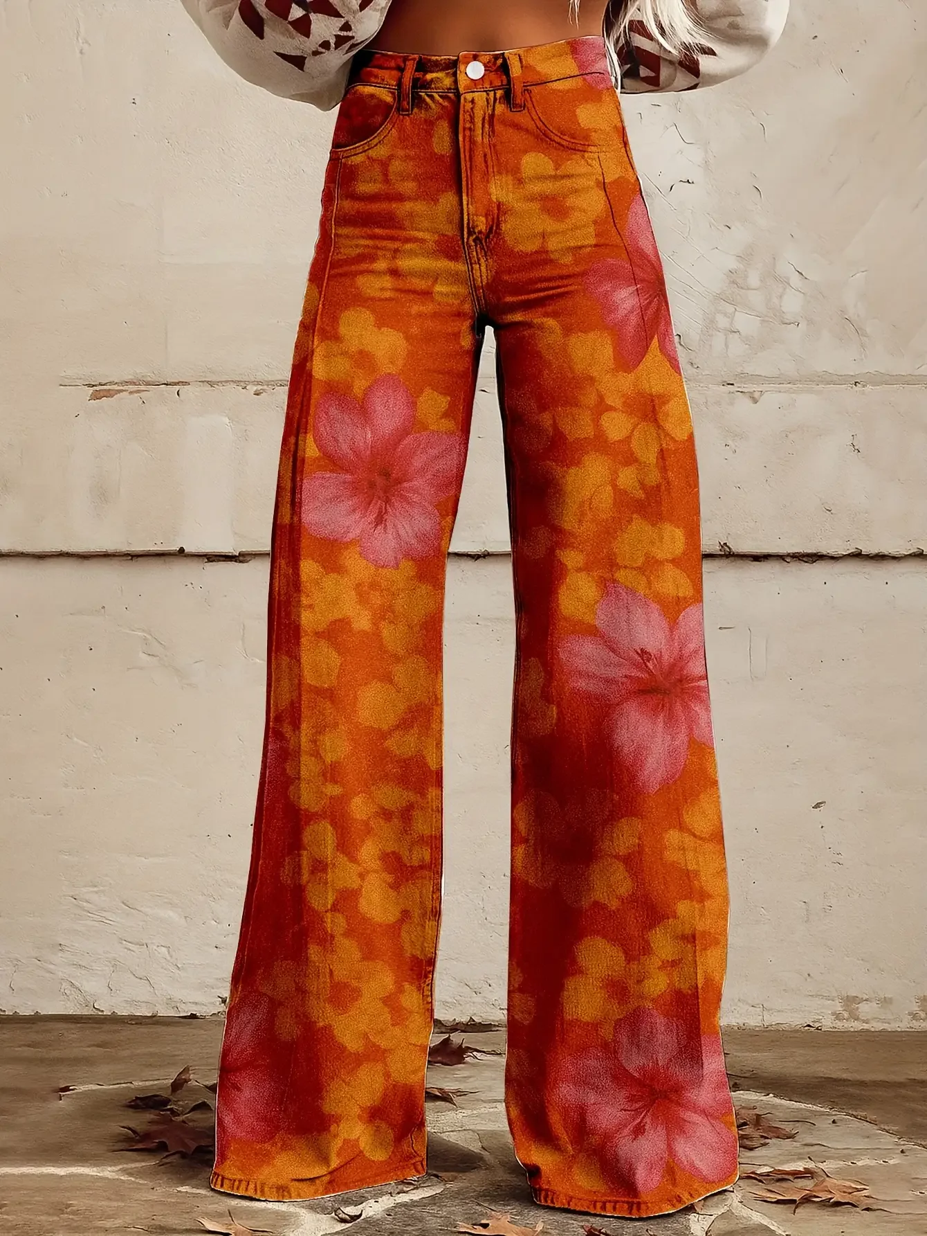 European and American trade plus size women's casual pants thin imitation jeans wide leg pants