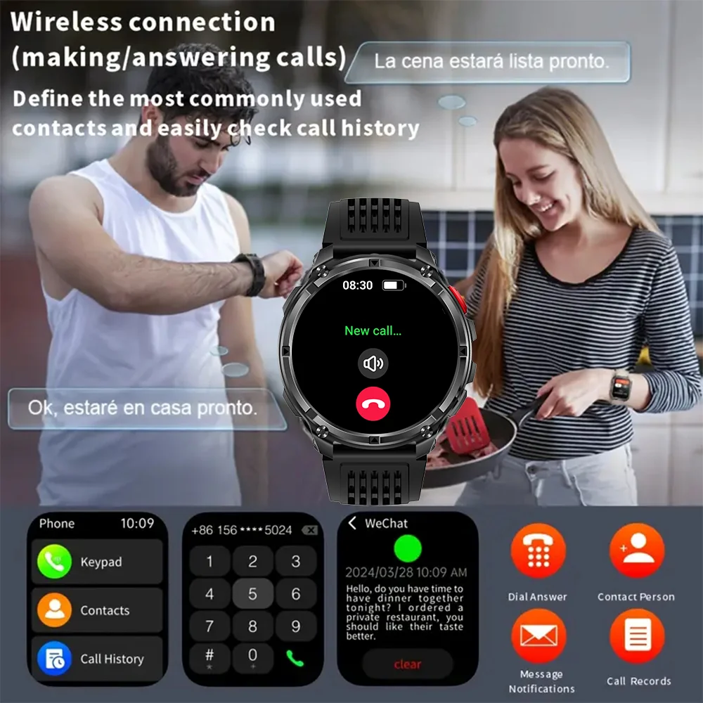 นาฬิกาสมาร์ทโฟนบลูทูธ DAORKOW 2025 รุ่นใหม่ แบตเตอรี่ 1100 mAh พร้อม GPS เข็มทิศ วัดความสูง กันน้ำ 10 ATM สำหรับผู้ชายและผู้หญิง