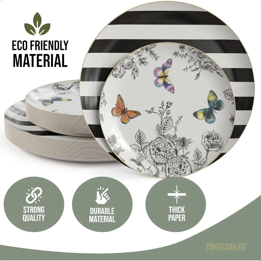 Floral Paper Plates 8.5 Inch 10.5 Inch 40 Pcs Dinner Plate Set Fancy  Plates for Party for 20 Guests 20 X 8 20 X 10 Large Small