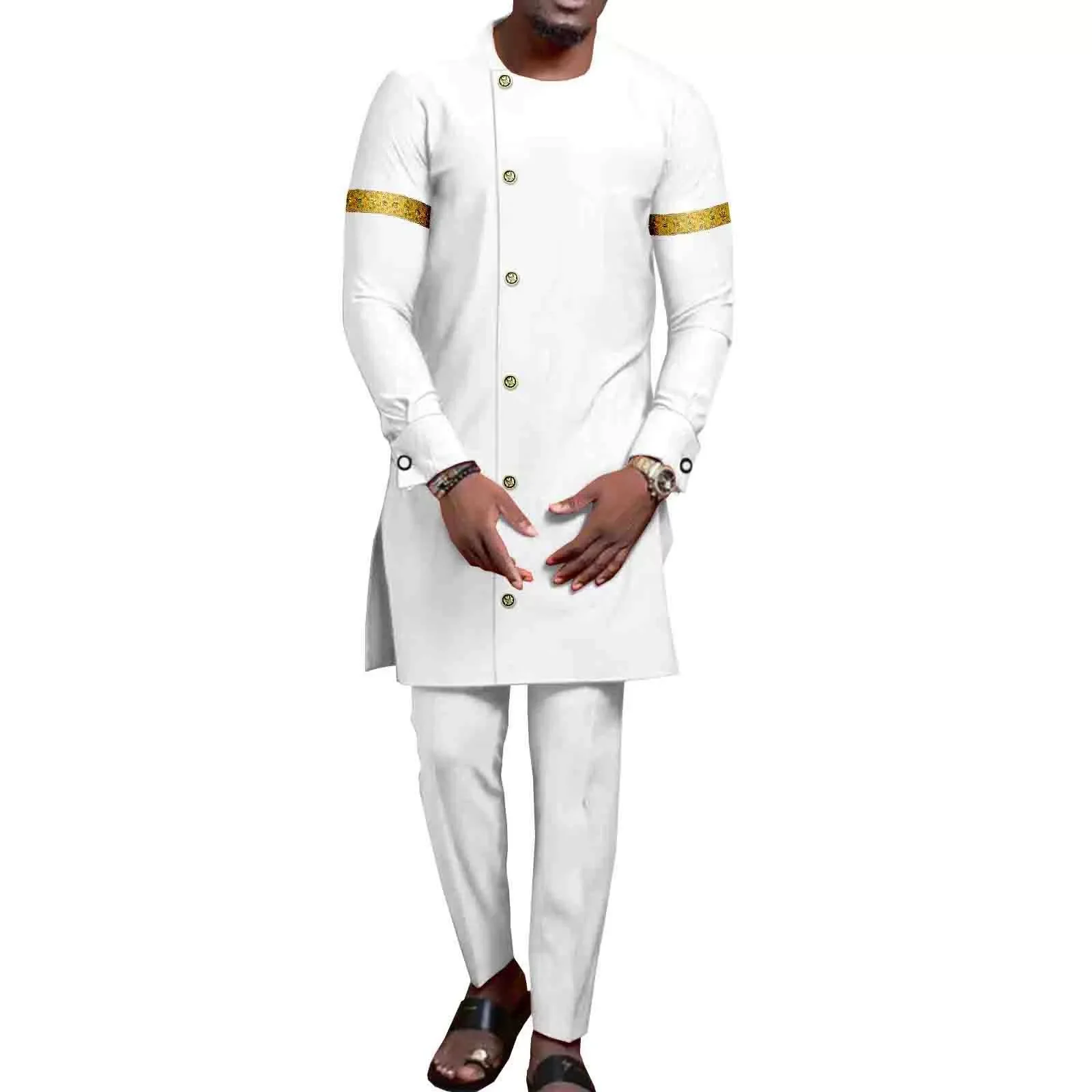 

New Direct Selling Fashion African National Batik Cotton Men's Casual Two-piece Set Suits for Men Man Clothes Shirts for Men