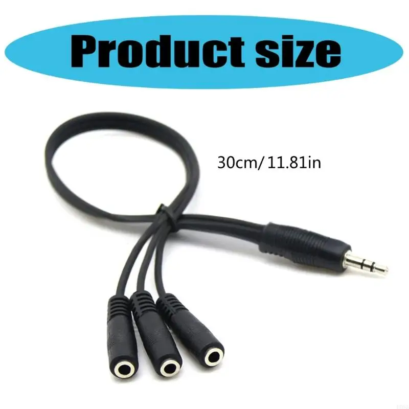 30cm 3.5mm Splitter Cable Cord with 3 Outputs Fluorescent PVC Housing