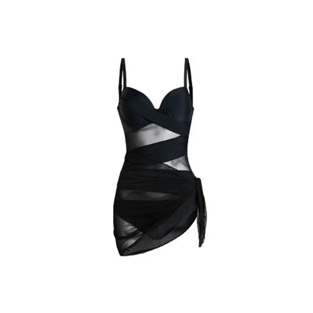 

Ins Transparent Slim Fit Swimsuit V-neck Mesh Bathing Swimwear Suit Pleated Beachwear Clothing Jumpsuit Bikini Beach