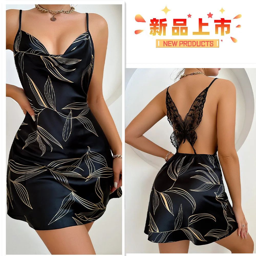 Dress Women Elegant Sexy Backless Home Nightdress Sleeveless Summer Short V-neck Cross Strap Dress