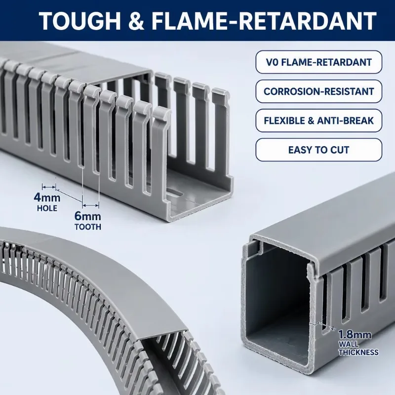 Heat Resistant Fire Retardant Flexible Halogen Free PVC Wiring Duct 30x35mm Slotted Cable Trunking (-20C~60C) for Industrial