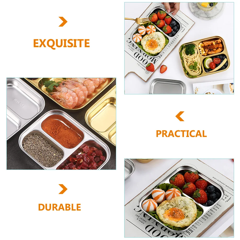 

Stainless Steel Compartment Food Plate Two Grids Safe Breakfast Dinner Tableware Exquisite Decoration Personal