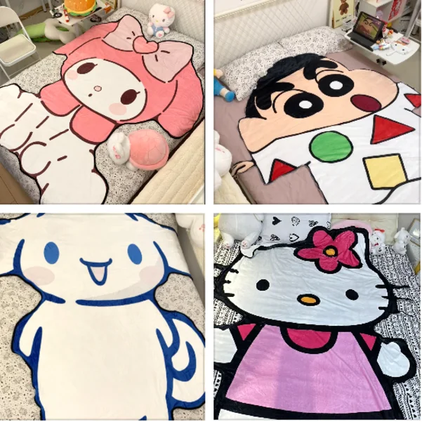 Sanrio Blanket Hello Kitty Crayon Shin Chan Melody Jade Cute Cartoon Guidog Alien Thin Flannel Blanket Plush Birthday Gift