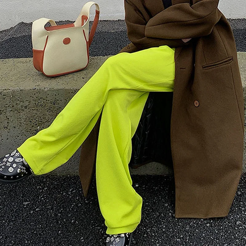 Yellow Pants Women Wide Leg Loose Casual Full Length Gentle Office Lady Cool Fashionable Harajuku Chic Vacation Designed Daily