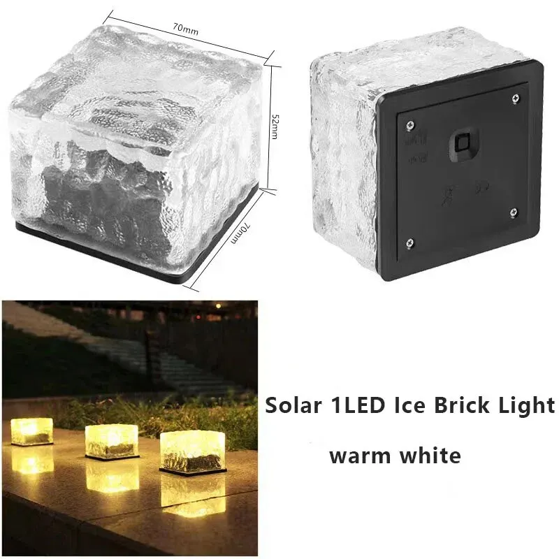 Solar Brick Ice Cube Light Outdoor Waterproof Path Stair Step LED Sunlight Garden Yard Pathway Party Christmas Landscape Lamp