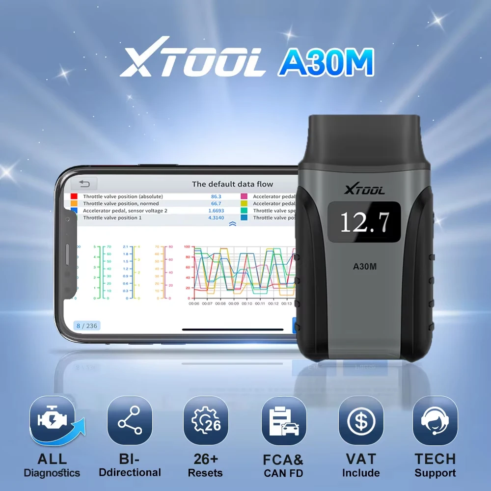 XTOOL Anyscan A30M V2.0 OBD2 Bluetooth-Scanner Autodiagnosetools mit Android/IOS APP Lebenslanges kostenloses Update Verwenden Sie CANFD FCA Autoauth 26+ Resets Active Test Wireless Code Reader Mini
