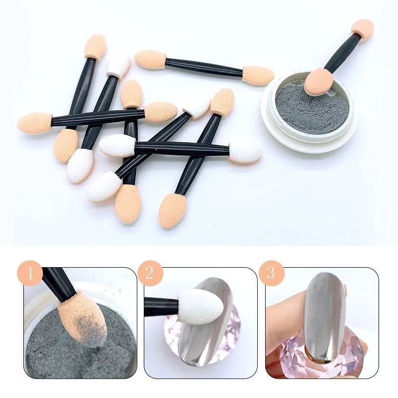 Wholesale 50/100pcs Chrome Brushes Sponge Disposable Applicator Mirror Pigment Sponge Stick  Double Sided Eyeshadow Nail Powder view 4