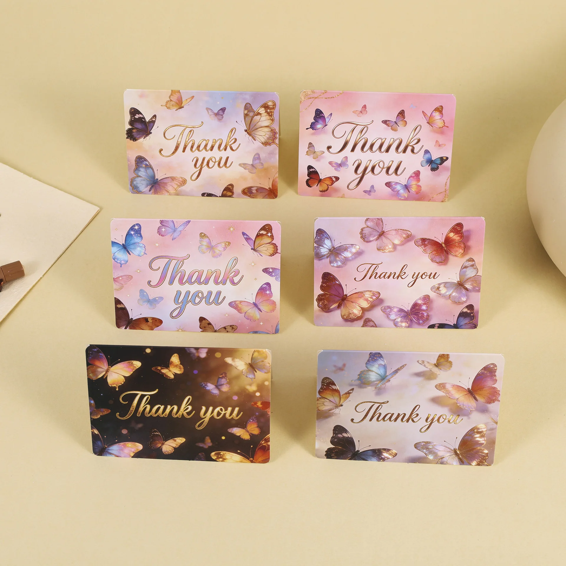 10PCS Love Heart Butterfly Foldable Thank You Card, Graffiti DIY Blank Drawing Holiday Greeting Card with Message Space