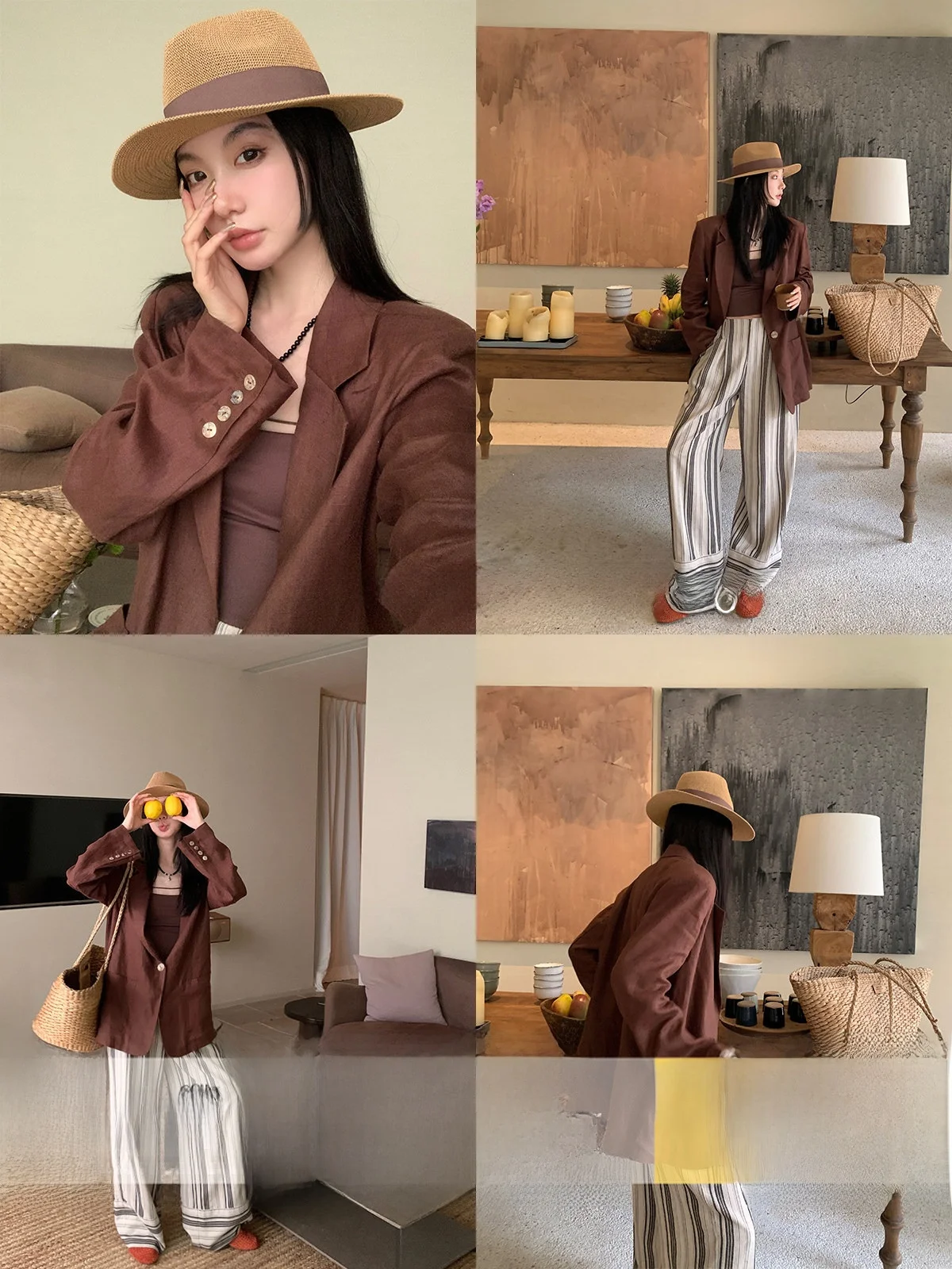 

Льняной костюм Ouyang: Женский летний повседневный свободный винтажный жакет с защитой от солнца, удобная верхняя одежда для комфортного повседневного образа и работы