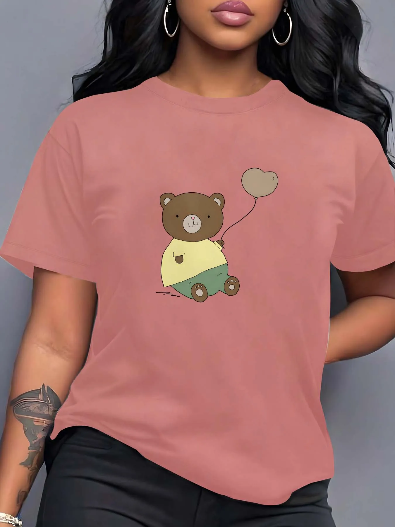 

Plus Size Adorable Bear Motif Elegant Chic Outfit For Playful Grace