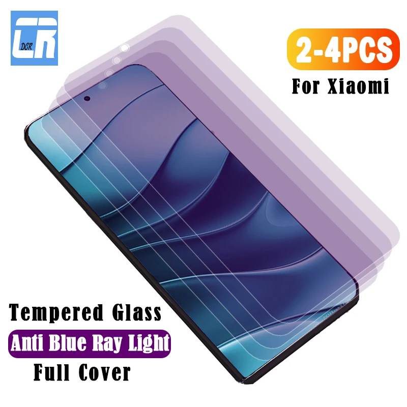 2-4Pcs Anti Blue Ray Light Full Cover  Tempered Glass For Xiaomi Redmi Note 14 13 12 11 10 9 A4 A3 Pro Turbo 3 Screen Protector