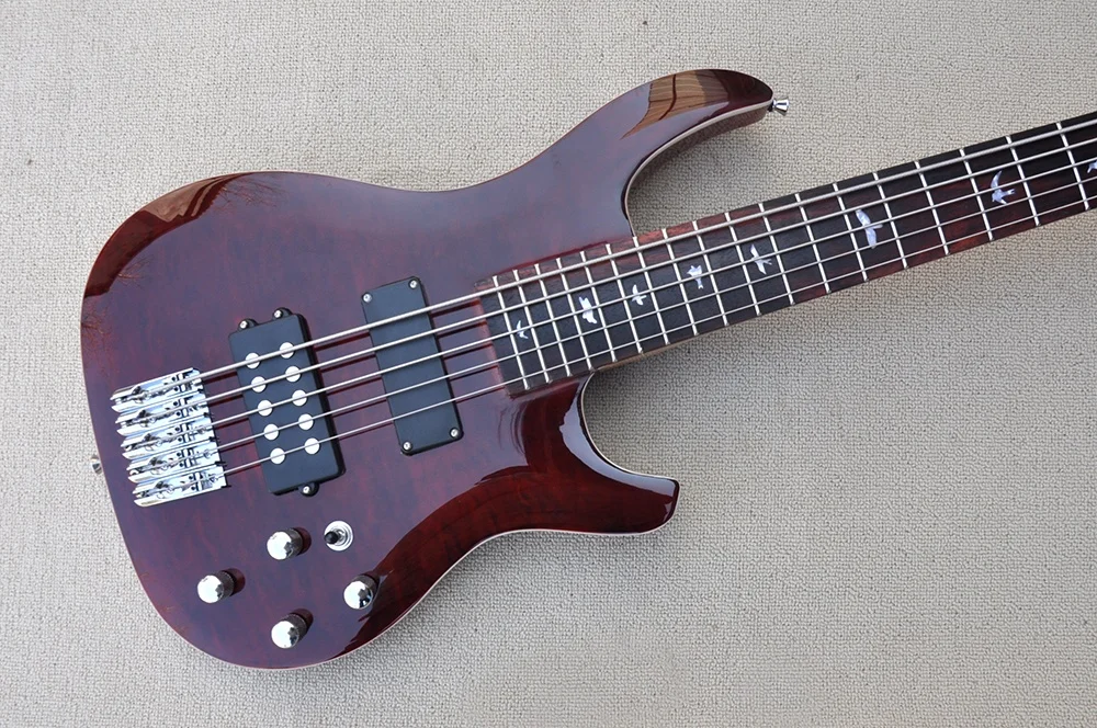 Flyoung Brown 5 Strings Electric Bass Guitar Professional Bass Guitar Bajo Electrico