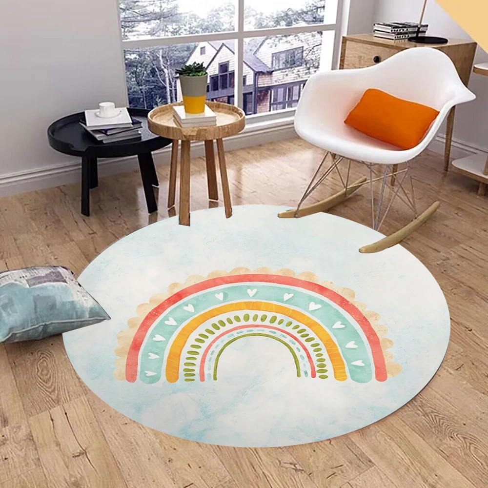 Rainbow Round Washable Floor Rug - Fun & Non-Slip Circle Mat for Kids Room, Bedroom, Living Room or Under Chair Decor Styling