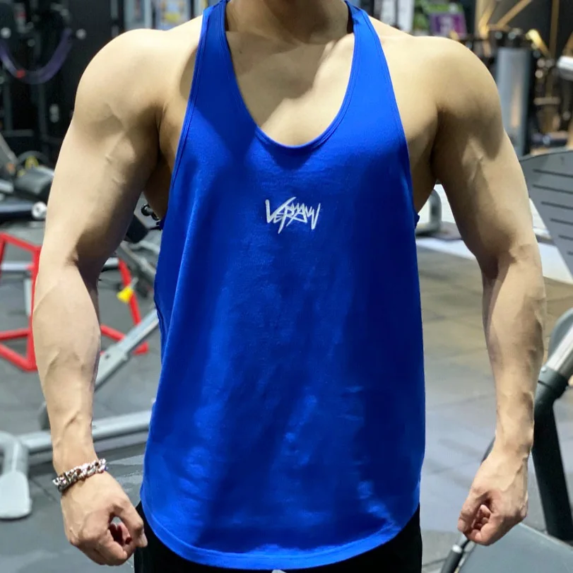 2024 New Men\'s Sports Vest, Muscle Shaped Men\'s Racerback, Training Sleeveless T-shirt, Trendy Men\'s Loose Fitness Shirt