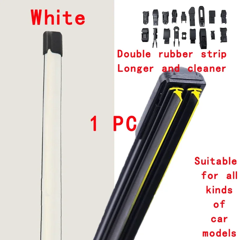 White Car Windshield Wiper Blades Universal Soft Double Layer Rubber Frameless Bracketless Wipers 14\