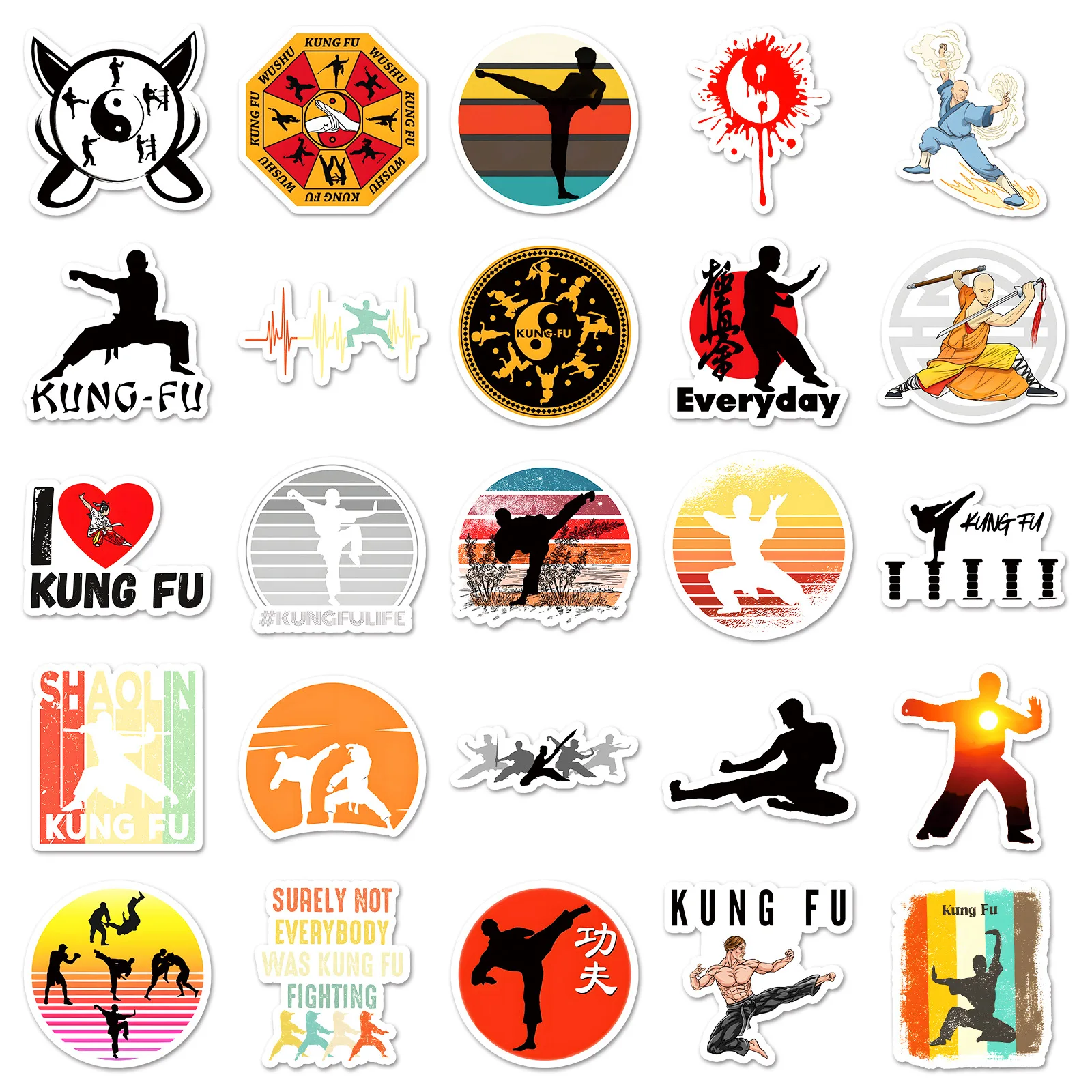 สติกเกอร์ลายการเคลื่อนไหวกังฟูเทควันโดจีน 10/50 ชิ้น สำหรับตกแต่งสโนว์บอร์ด แล็ปท็อป กระเป๋าเดินทาง ลายการ์ตูนกราฟฟิตี้
