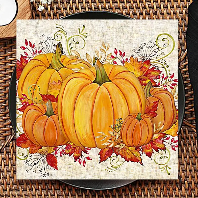 Halloween Pumpkin Napkins Halloween Beverage Dinner Paper Party Napkins Pumpkin Hand Towels Soft & Highly Absorbent Orange