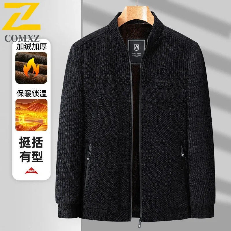 

COMXZ 2025, новая зимняя мужская одежда, верхняя куртка, флисовое пальто с воротником-стойкой, куртка из синели, пальто для папы среднего возраста, деловая повседневная одежда