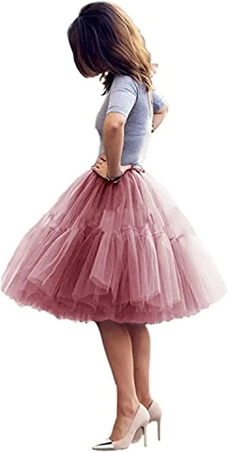 

Elegant Tulle Skirt Women's Midi Tulle Tutu Skirt Fashion Fluffy Princess Skirts Five Layers A Line Party Prom Underskirt