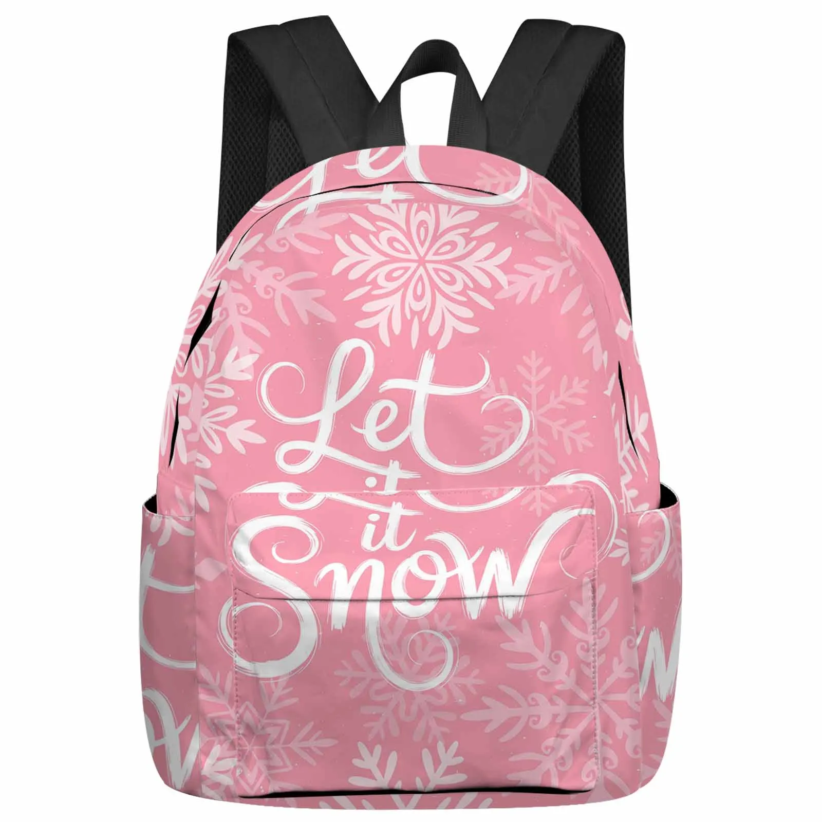 

Pink Winter Snowflakes Let Snow Backpacks Teenagers Student School Bags Men Women Travel Mochila