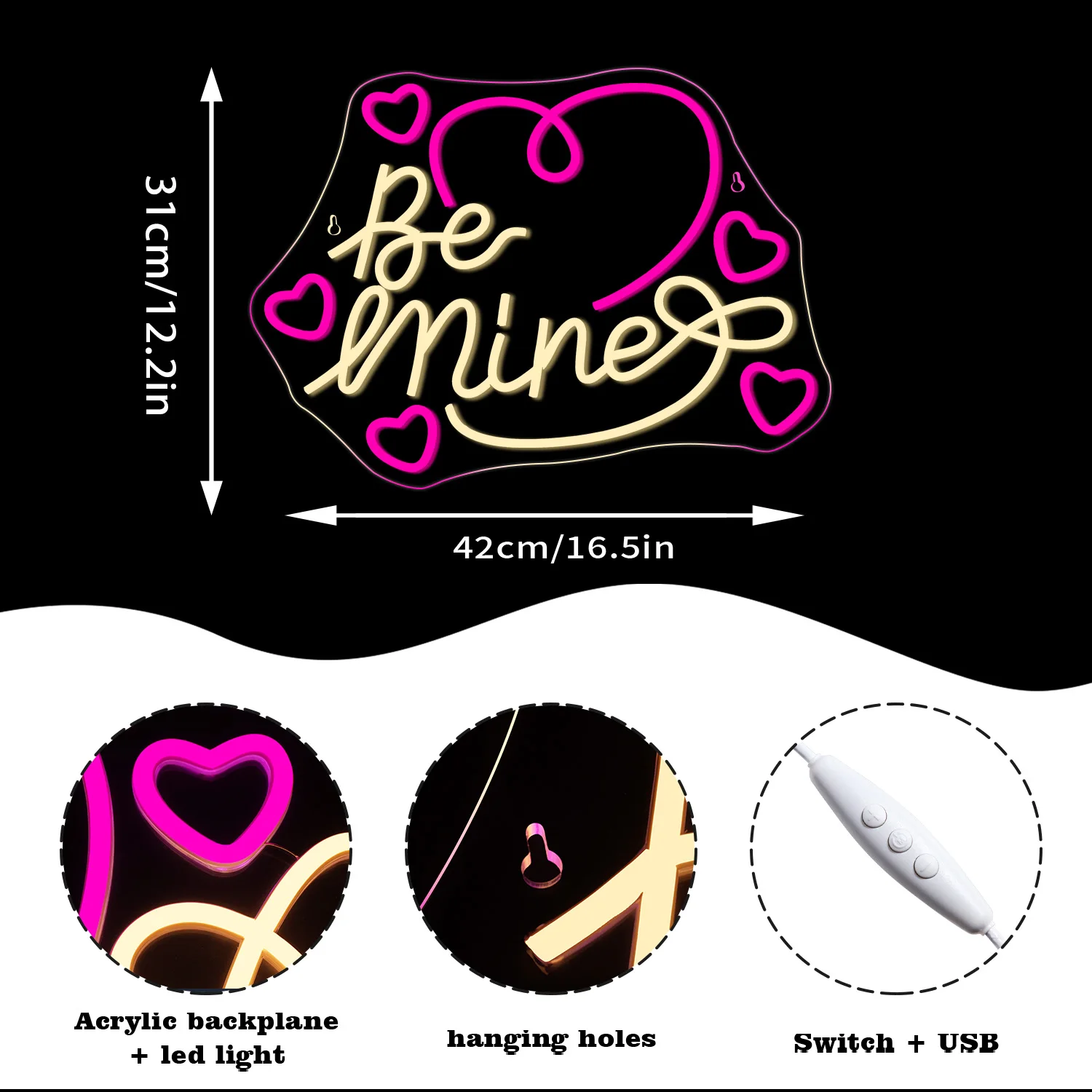 Be Mine Heart-Shaped Neon Sign Romantic LED Wedding Neon Light USB Powered for Home Wedding Proposal Engagement Party Neon