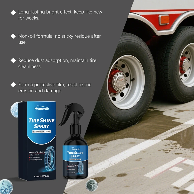 100ml Tire Shine Spray Non-Oily Rubber Protectant Dressing Long Lasting Black Gloss Coating Anti-Aging Dust Resistant 2026 New