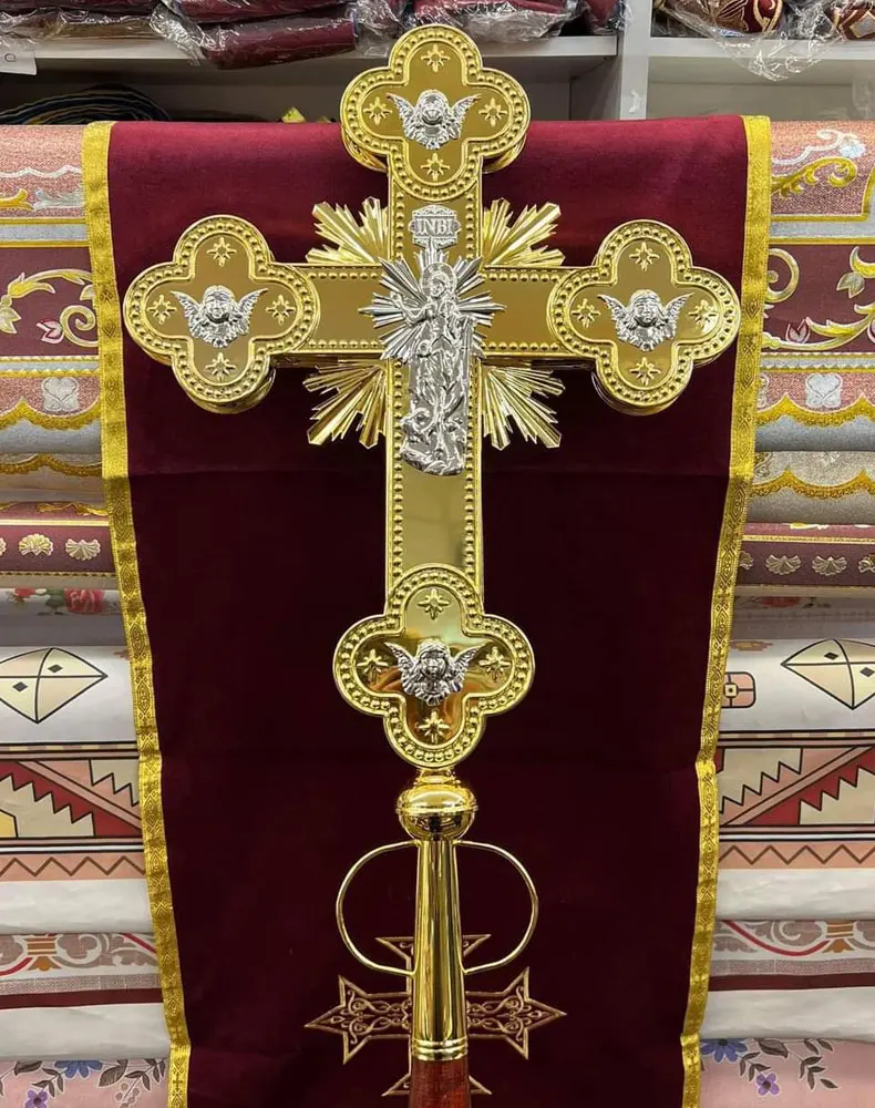 

New 2026 Factory Luxury Orthodox Cross Zinc Alloy Gold Plated Cross 29.5In Solid Religious Art Church Home Faith Decor Box Gift
